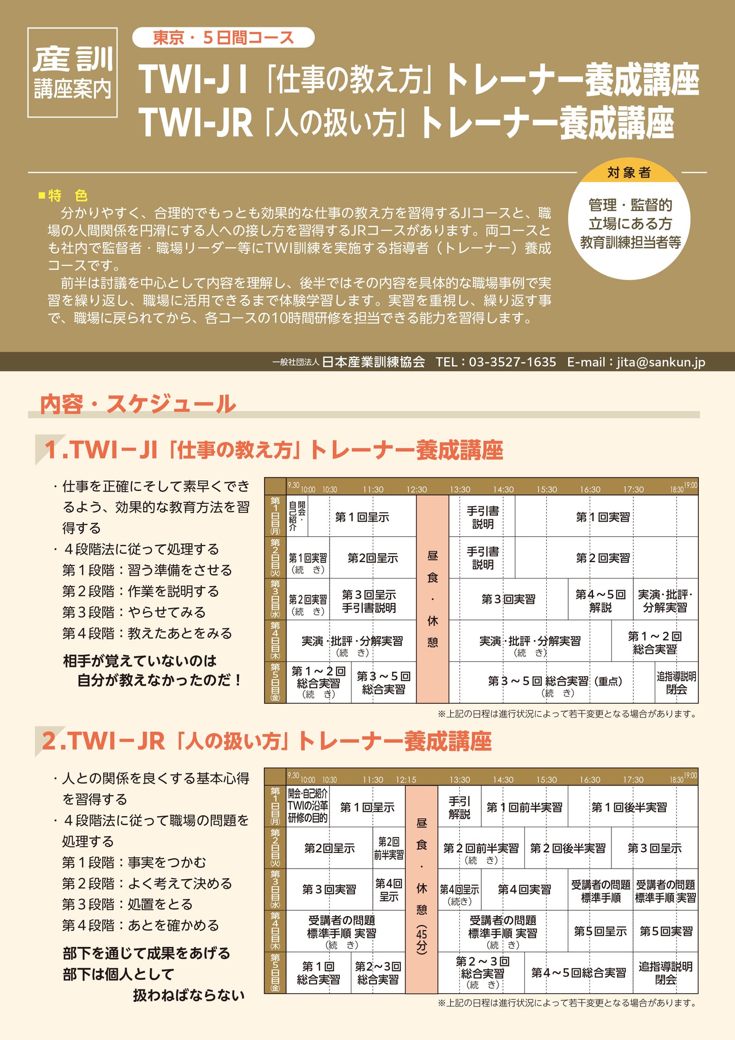 2025年TWI-JRT トレーナーコース 東京 5日