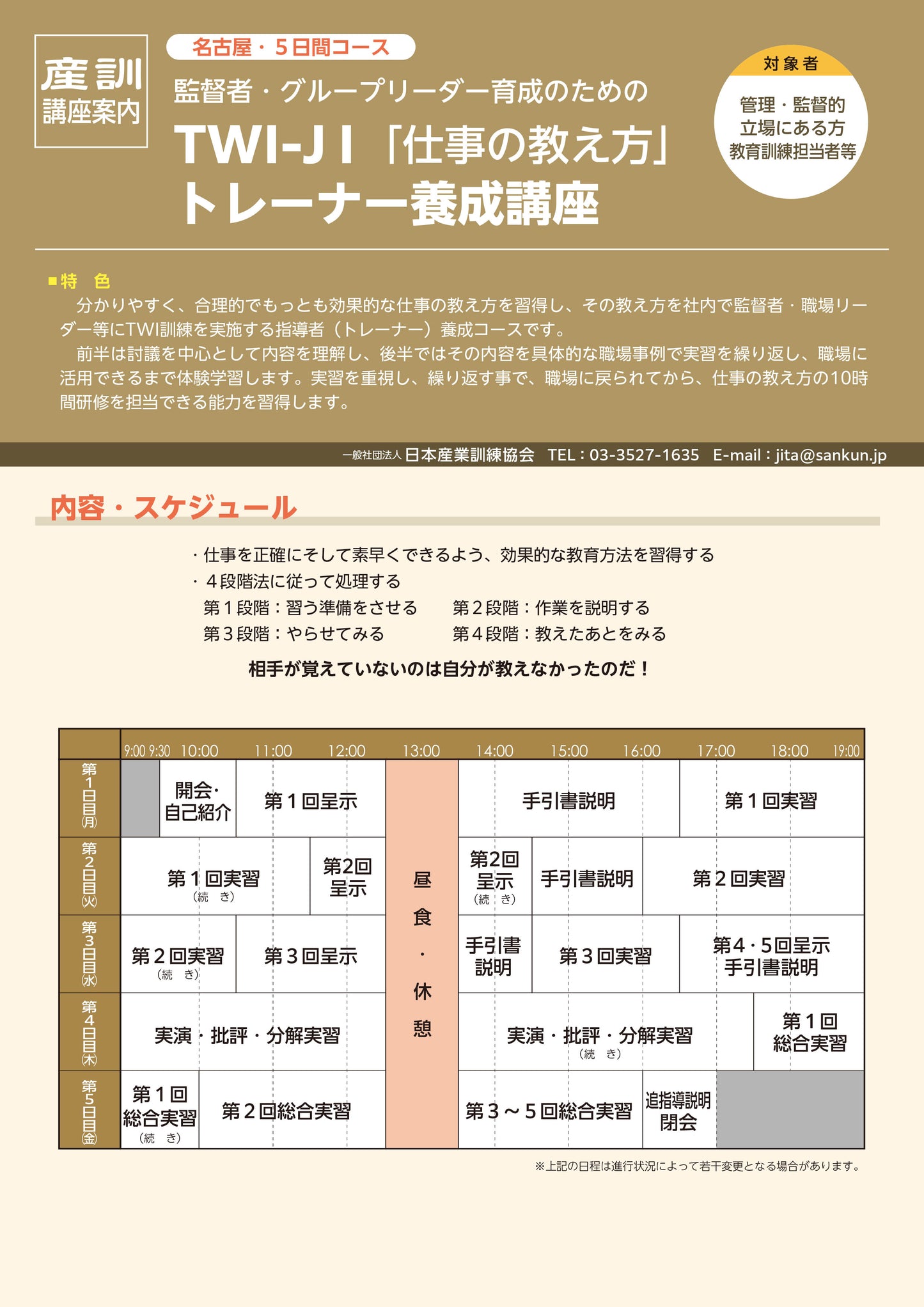 2025年TWI-JIT トレーナーコース 名古屋 5日